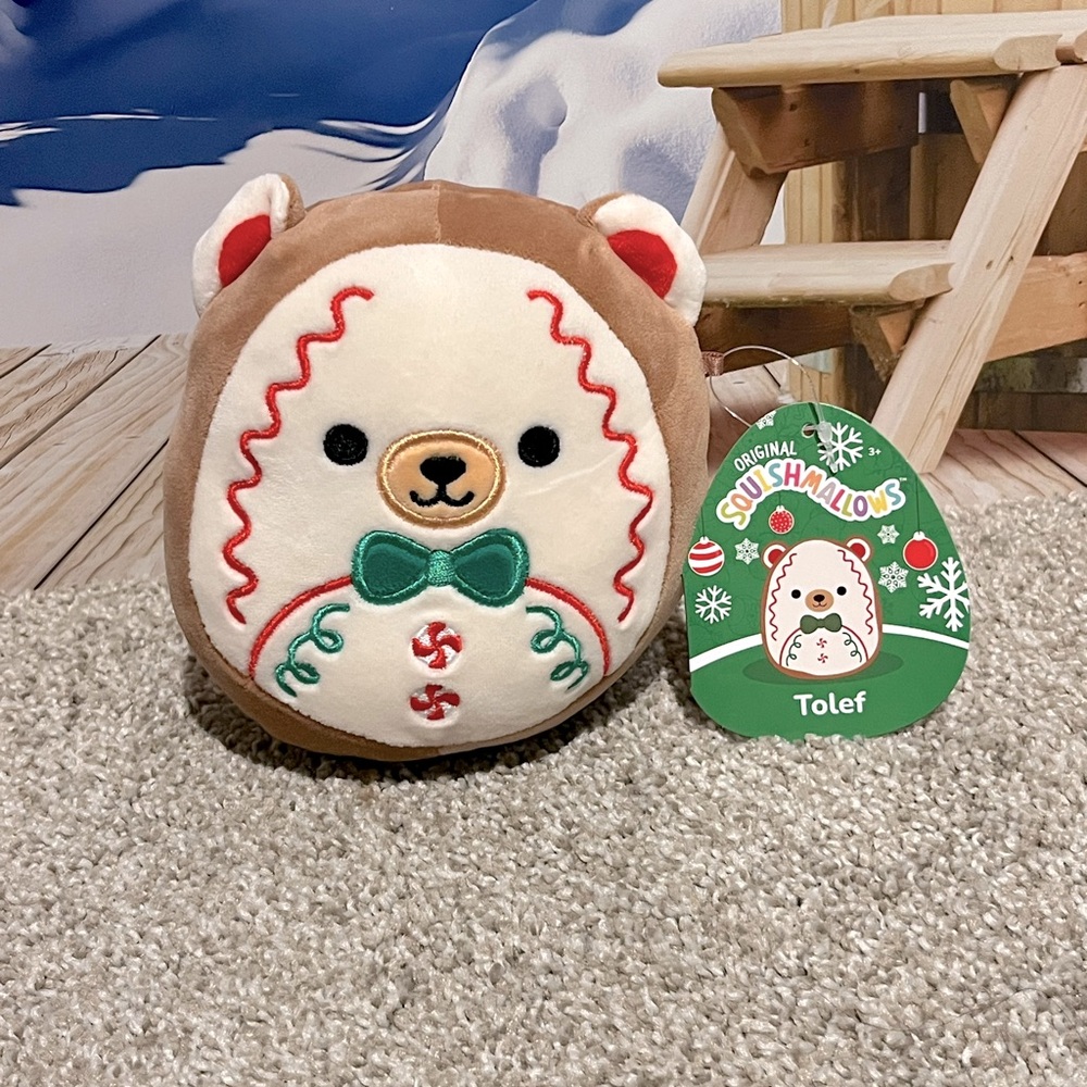 Tolef Gingerbread Cookie Bear Squishmallow 5” BNWT